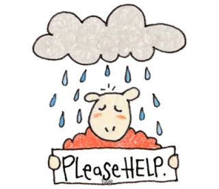 😥 Please HELP. ajuda, triste, ovelha, chuva, nuvem, fofo whatsapp sticker