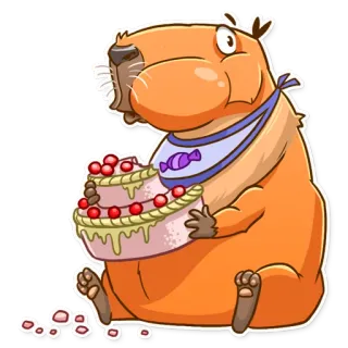 🍰 คาปิบารา, เค้ก, สัตว์, สัตว์ฟันแทะ, น่ารัก, หวาน, ขนม, การ์ตูน telegram sticker
