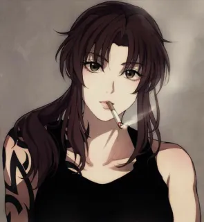 🚬 Revy Black Lagoon sigaretta, anime, donna, tatuaggio, pistola, fumare telegram sticker