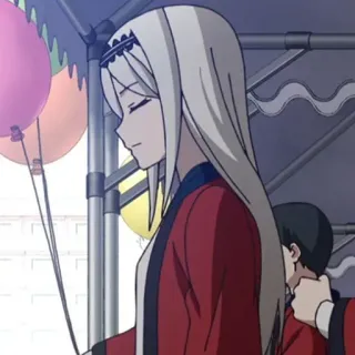 😔 anime, vrouw, lang haar, ballonnen, rode jas whatsapp sticker