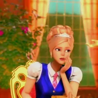 😾 Barbie tóc vàng, hoạt hình, vương miện, công chúa, chân dung telegram sticker