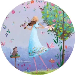🎻 仙女, 小提琴, 自然, 花, 猫 telegram sticker