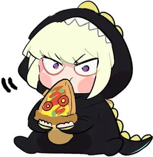 🍕 dinosaur, pizza, anime, cartoon, food, cute, kawaii, snack, costume telegram sticker