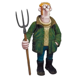 😒 The Farmer Shaun the Sheep agricoltore, cartone animato, claymation, occhiali, forcone telegram sticker
