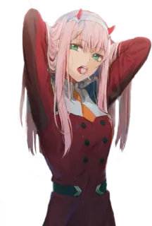 😏 Zero Two Darling in the Franxx anime, zero two, darling in the franxx, waifu, hörner, lutscher telegram sticker