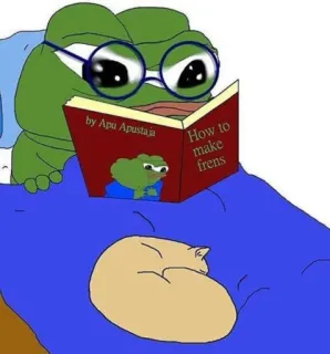 🤔 Pepe the Frog by Apu Apustaja
How to make frens Pepe Żaba, Mem, Czytanie, Książka, Kot, Przyjaźń telegram sticker