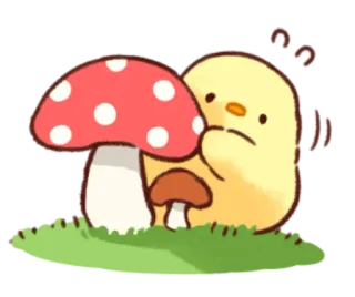 🍄 цыпленок, гриб, милый, каваий, природа, животное, трава telegram sticker