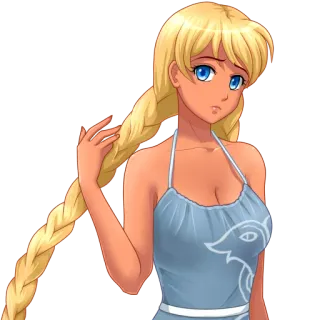 😕 blondynka, niebieskie oczy, warkocz, anime, postać, kobieta telegram sticker