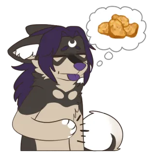 🍽️ Furry, Antropomórfico, Perro, Nuggets de pollo, Soñando, Pegatina telegram sticker