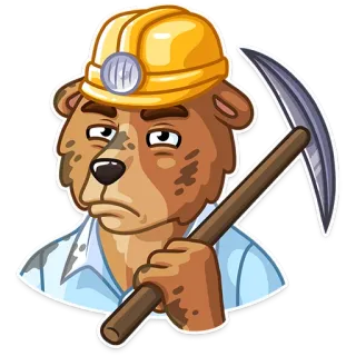 😠 медведь, шахтёр, каска, кирка, серьезный, мультфильм telegram sticker