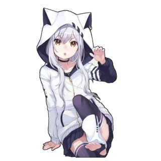 😮 Anime, Kattenoortjes, Meisje, Leuk, Kawaii, Hoodie, Manga telegram sticker