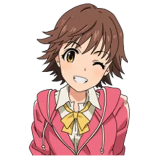 😉 Anime, garota, sorrindo, piscando, desenho animado whatsapp sticker