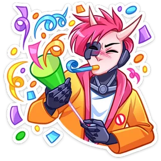 🥳 อนิเมะ, มังงะ, งานฉลอง, ปาร์ตี้, กระดาษสี, น่ารัก, ปีศาจ, ไซบอร์ก telegram sticker