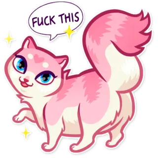 😌 FUCK THIS gato, rosa, lindo, pegatina, dibujos animados, ofensivo telegram sticker