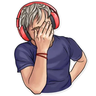 🤦‍♂️ 捂脸, 失望, 沮丧, 耳机, 卡通, 插画 telegram sticker