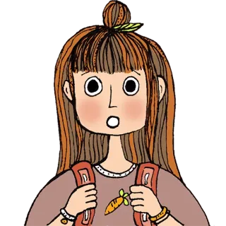 😮 Cartoon, Mädchen, Karotte, Rucksack, Illustration telegram sticker