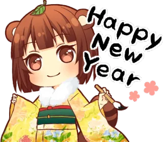 🙂 Happy New Year Anime, Fofo, Ano Novo, Kawaii, Kimono telegram sticker