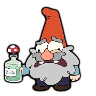 🎅 nöm gnome, mushroom, bottle, cartoon, garden gnome, fantasy, cute telegram sticker