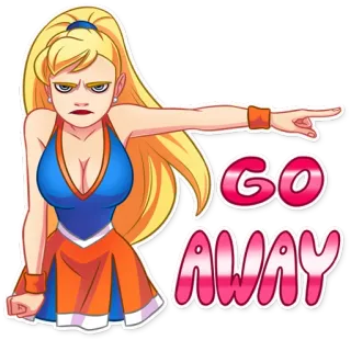 😑 GO AWAY Cartoon, Mädchen, Wütend, Zeigen, Cheerleader, Frustriert telegram sticker