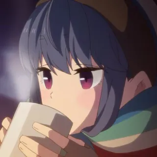 🏕 Anime, Ragazza, Bere, Bevanda calda, Inverno, Campeggio, Carino telegram sticker