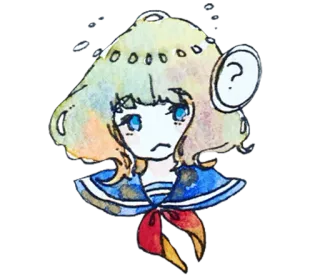 ❓ hoạt hình, cô gái, dấu chấm hỏi, anime, màu nước, nhân vật telegram sticker