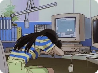 😴 Anime, Computador, Cubículo, Escritório, Trabalho, Cansado, Depressão telegram sticker