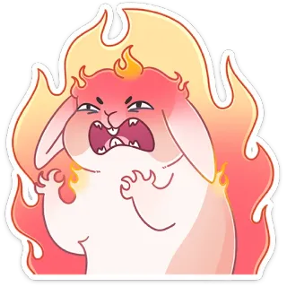 🔥 bravo, coelho, coelho, chamas, fogo, desenho animado, fofo, quente whatsapp sticker