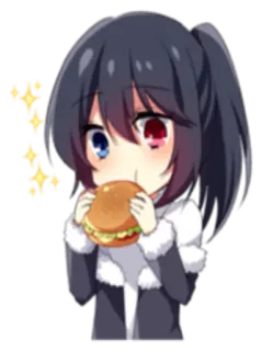 🍔 Anime, Cô gái, Bánh burger, Ăn, Dễ thương, Kawaii, Chibi, Lấp lánh telegram sticker