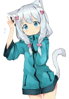 😥 动漫女孩, 猫耳, 卡哇伊, 可爱, 卡通, 数字艺术 telegram sticker