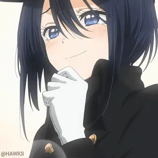 ☺️ @HAWKS Anime, Mädchen, Handschuhe, Erröten, lächelnd, schwarze Haare, Illustration telegram sticker