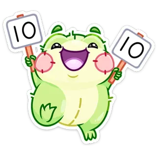 🔝 10 10 fofo, rã, número 10, feliz, pontuação, avaliação telegram sticker