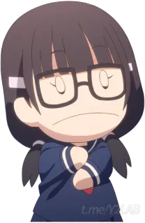 😒 t.me/YZLAB Anime, Garota, Óculos, Uniforme, Chibi, Fofo, Telegram, Link whatsapp sticker