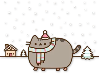 ❄ Pusheen Katze, süß, Winter, Schnee, Weihnachten, Feiertag, Pusheen telegram sticker