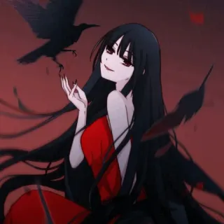 ✨ anime, gothic, red, black, raven, woman, long hair, pale telegram sticker