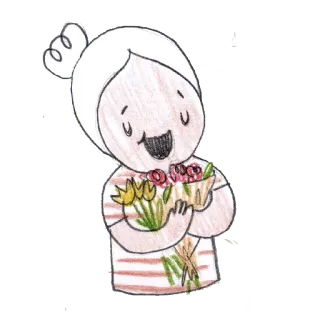 🌷 chica, flores, feliz, lindo, ramo, ilustración telegram sticker