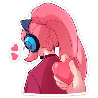 ❤️ 动漫女孩, 粉色头发, 耳机, 爱心, 可爱, 贴纸 whatsapp sticker