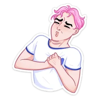 ❤️ Cartoon, Person, Pinke Haare, Weißes Shirt, Süß, Liebe, Kuss telegram sticker