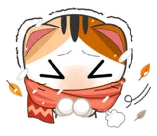 😨 chat, autocollant, froid, hiver, écharpe, feuilles whatsapp sticker