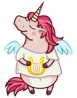 😇 unicórnio, anjo, harpa, criatura mítica, desenho animado, adesivo, fofo, caprichoso whatsapp sticker