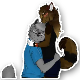 😣 Furry, Anthro, Abrazo, Dibujos animados, Afecto, Amor telegram sticker