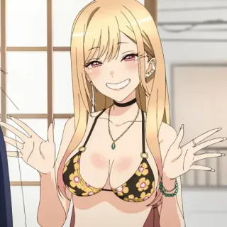 😐 Marin Kitagawa My Dress-Up Darling อนิเมะ, ผู้หญิง, ผมบลอนด์, คอสเพลย์, ตัวละคร, การ์ตูน telegram sticker