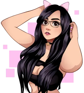 👯‍♀ chica anime, orejas de gato, gafas, dibujo animado, kawaii, pegatina telegram sticker