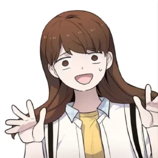 😁 การ์ตูน, เด็กผู้หญิง, อนิเมะ, ยิ้ม, มีความสุข, ผมสีน้ำตาล telegram sticker