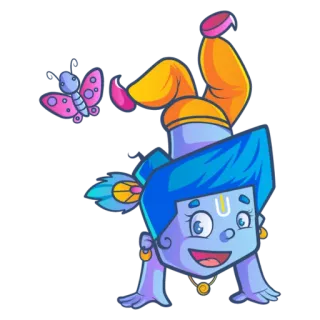 🙃 Krishna 卡通, 印度教, 神, 蝴蝶, 印度 telegram sticker