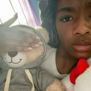😟 selfie, teddy bear, woman, bonnet, covering face, casual, portrait telegram sticker