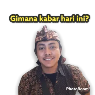 😜 Gimana kabar hari ini? mężczyzna, strój ludowy, portret, pozdrowienie, indonezyjski, uśmiech telegram sticker