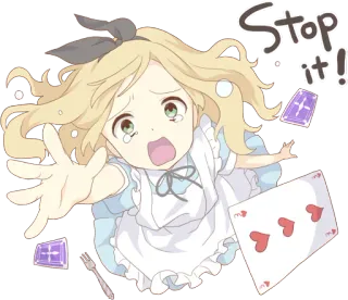 ❌ Stop it! Alice no País das Maravilhas, chorar, anime, garota, implorando telegram sticker