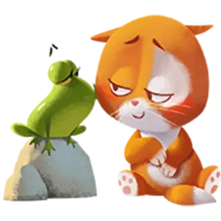 😏 gato, rana, lindo, animales, amistad, dibujos animados, pegatina telegram sticker