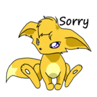 😔 animal, mignon, kawaii, jaune, renard, dessin animé, animé, chibi telegram sticker