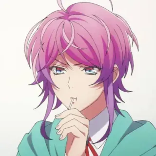 😭 Anime, Charakter, lila Haare, Lutscher, männlich, rosa Haare telegram sticker